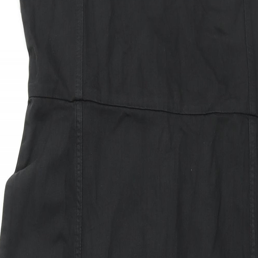 Monki Womens Black Cotton Shift Size 16 Square Neck Zip - Front Slit