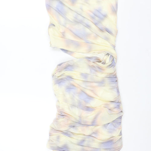 Zara Womens Multicoloured Geometric Polyester Mini Size S Round Neck Zip - Rouched Cut Out