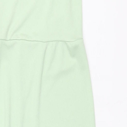 PRETTYLITTLETHING Womens Green Polyester Pencil Dress Size 4 One Shoulder Pullover - Front Slit