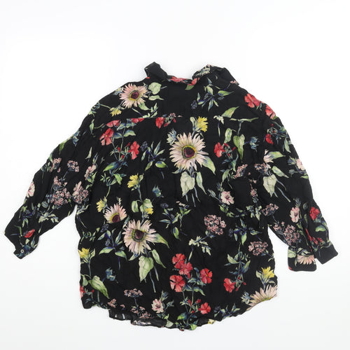 Zara Womens Black Floral Viscose Basic Button-Up Size S Collared
