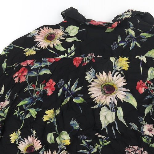 Zara Womens Black Floral Viscose Basic Button-Up Size S Collared