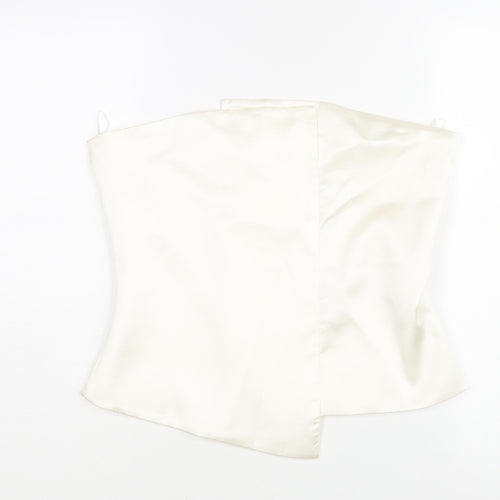 Zara Womens Ivory Polyester Cropped Blouse Size L Square Neck - Corset Style