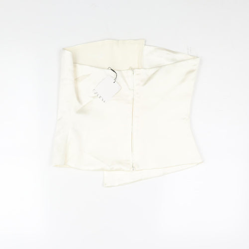 Zara Womens Ivory Polyester Cropped Blouse Size L Square Neck - Corset Style