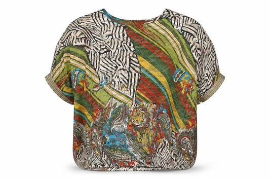Front view of Klass women’s multicoloured geometric polyester basic blouse, size L, round neck