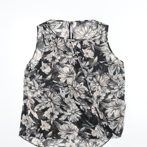 M&Co Womens Black Floral Polyester Camisole Blouse Size 16 Round Neck - Semi Sheer