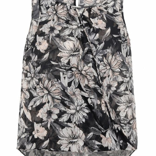 M&Co Womens Black Floral Polyester Camisole Blouse Size 16 Round Neck - Semi Sheer