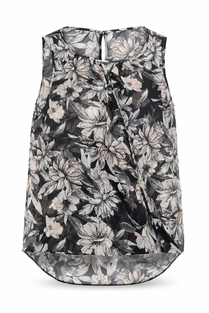 M&Co Womens Black Floral Polyester Camisole Blouse Size 16 Round Neck - Semi Sheer