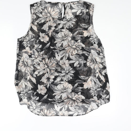 M&Co Womens Black Floral Polyester Camisole Blouse Size 16 Round Neck - Semi Sheer