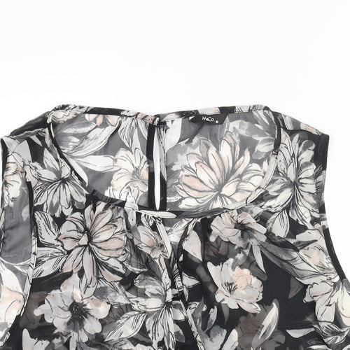 M&Co Womens Black Floral Polyester Camisole Blouse Size 16 Round Neck - Semi Sheer