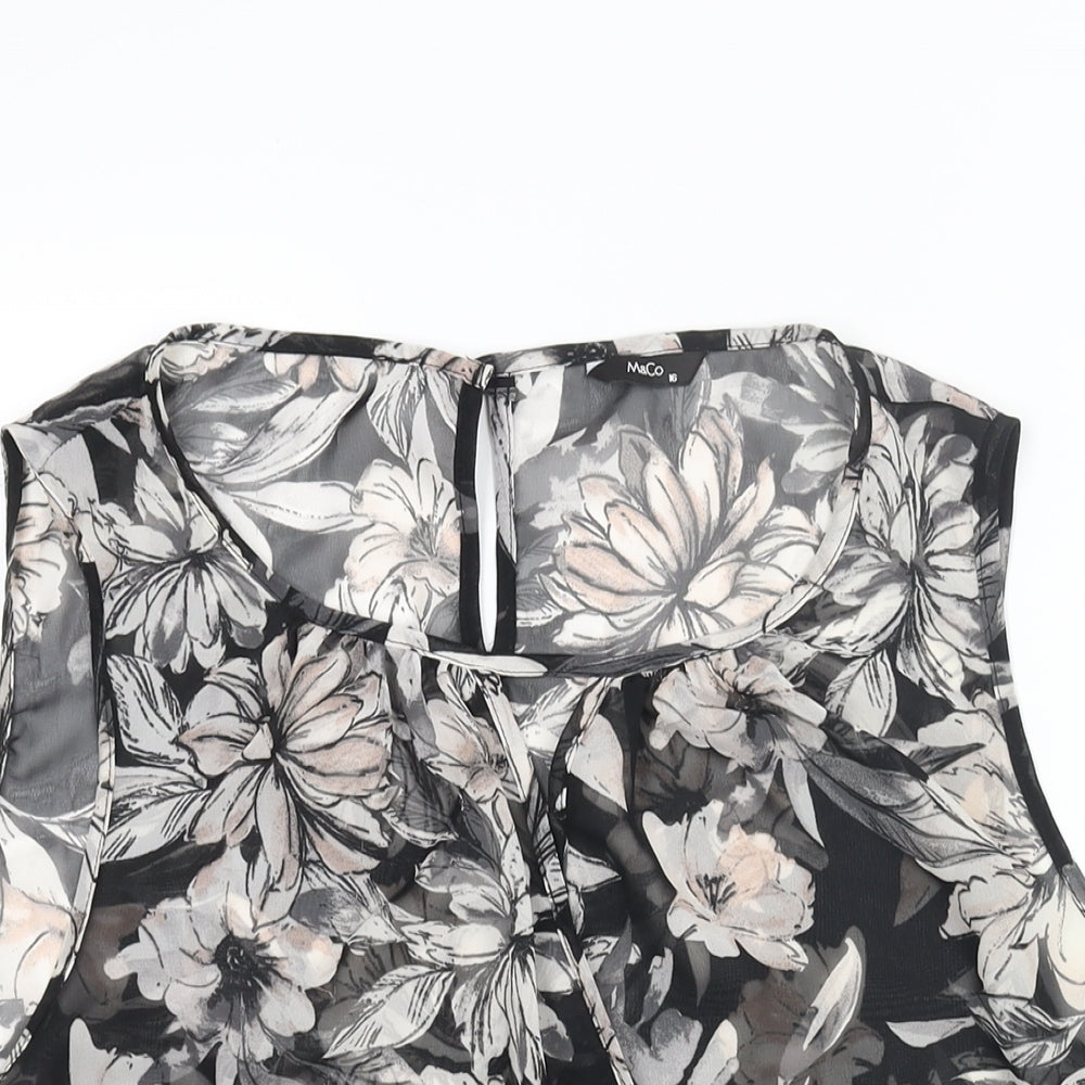 M&Co Womens Black Floral Polyester Camisole Blouse Size 16 Round Neck - Semi Sheer