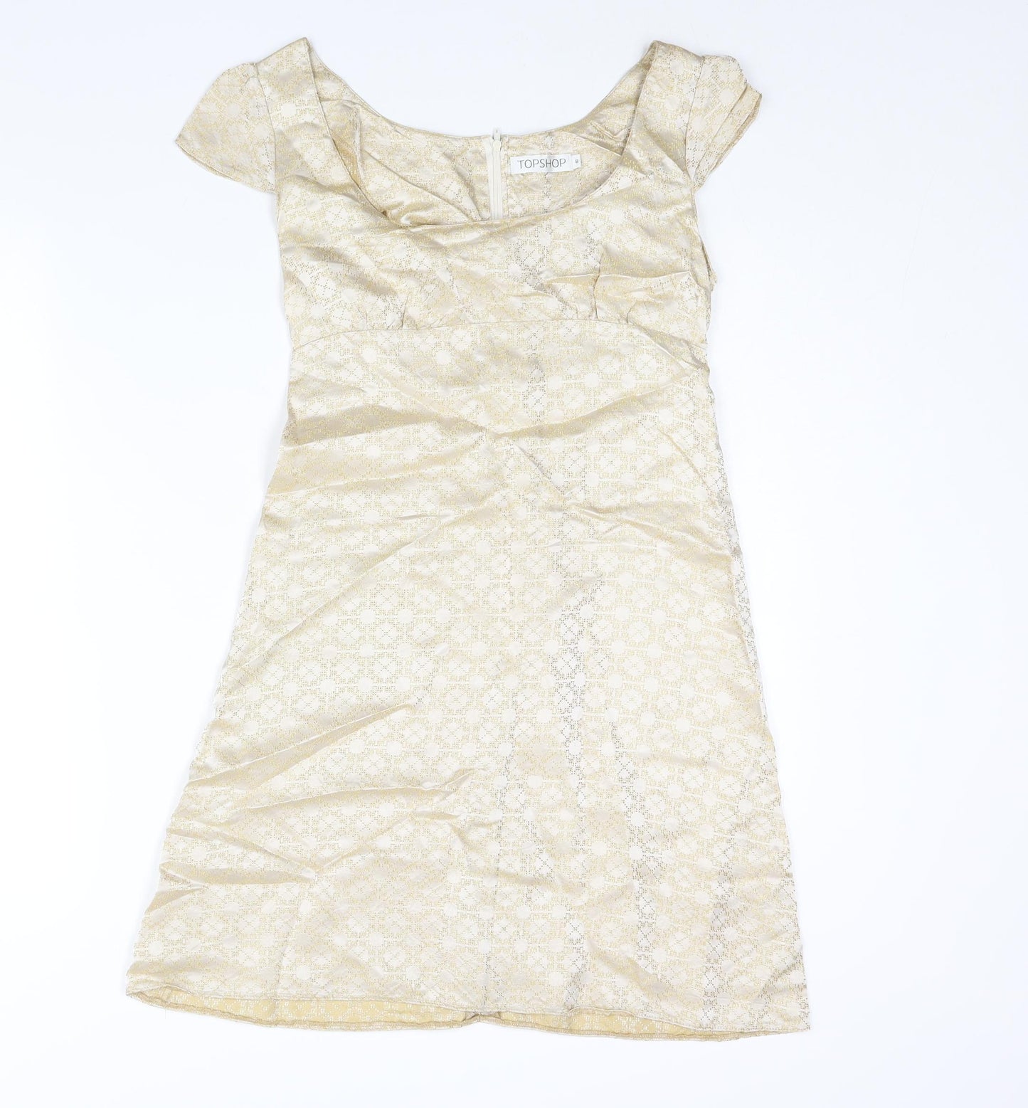 Topshop Womens Gold Geometric Viscose A-Line Size 8 Scoop Neck Zip