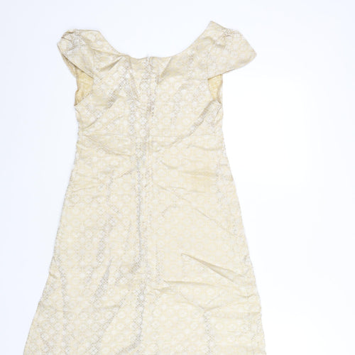 Topshop Womens Gold Geometric Viscose A-Line Size 8 Scoop Neck Zip
