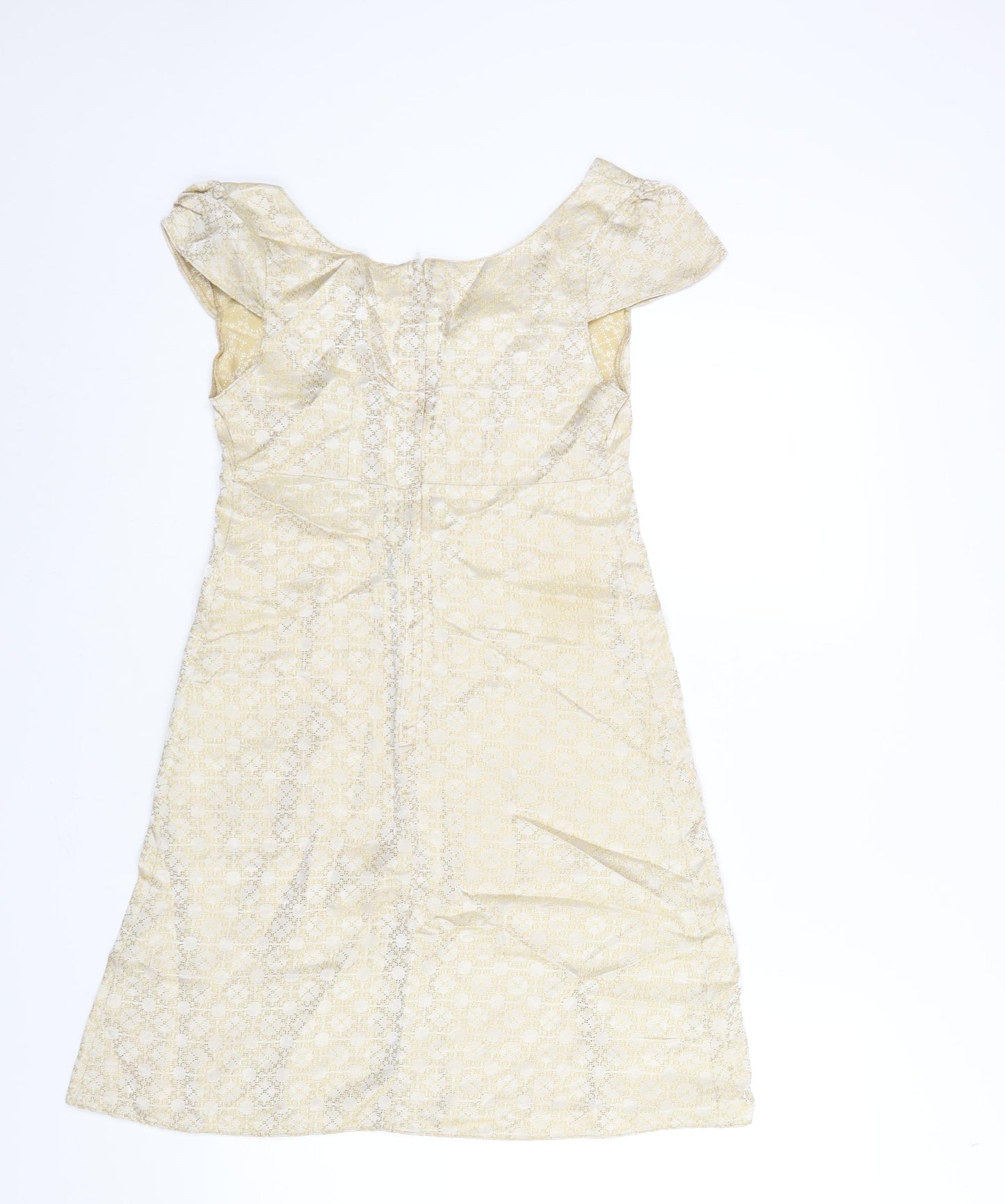 Topshop Womens Gold Geometric Viscose A-Line Size 8 Scoop Neck Zip