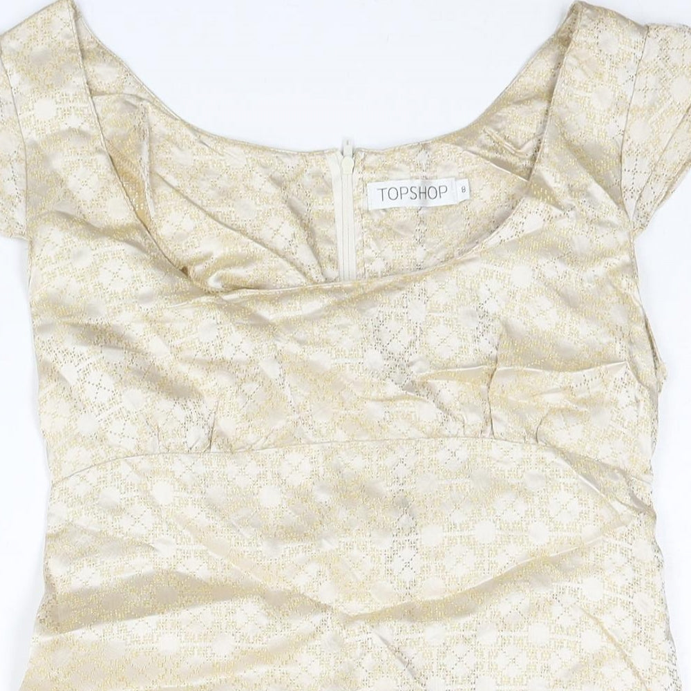Topshop Womens Gold Geometric Viscose A-Line Size 8 Scoop Neck Zip