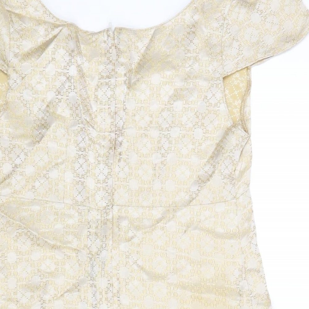 Topshop Womens Gold Geometric Viscose A-Line Size 8 Scoop Neck Zip