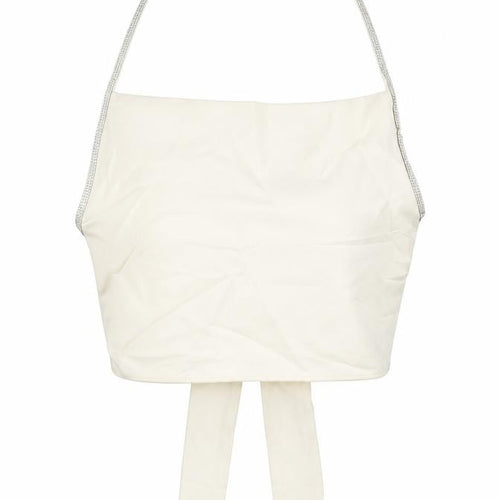 Zara Womens Ivory Viscose Cropped Blouse Size S Halter - Rhinestone Trim Backless