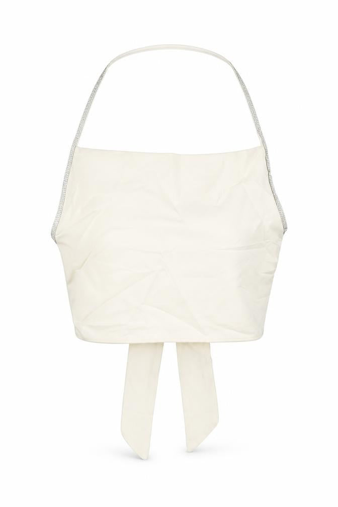 Zara Womens Ivory Viscose Cropped Blouse Size S Halter - Rhinestone Trim Backless