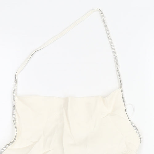 Zara Womens Ivory Viscose Cropped Blouse Size S Halter - Rhinestone Trim Backless