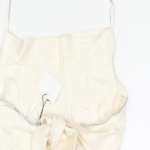 Zara Womens Ivory Viscose Cropped Blouse Size S Halter - Rhinestone Trim Backless