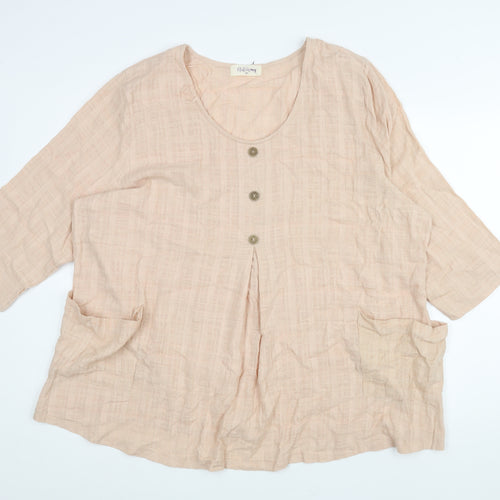 Autonomy Womens Pink Cotton Basic Blouse Size XL Scoop Neck - Button Detail Pockets