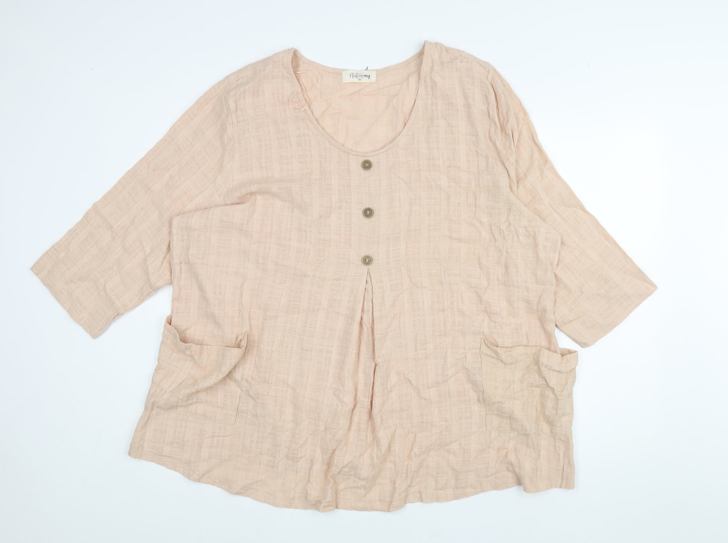 Autonomy Womens Pink Cotton Basic Blouse Size XL Scoop Neck - Button Detail Pockets