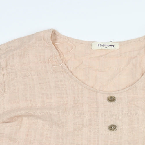 Autonomy Womens Pink Cotton Basic Blouse Size XL Scoop Neck - Button Detail Pockets