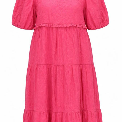 Marks and Spencer Womens Pink Polyester Maxi Size 14 Scoop Neck Tie - Puff Sleeve Smocked