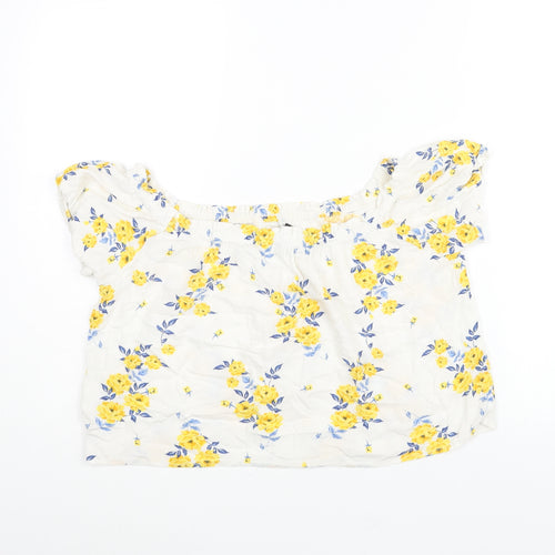 Divided by H&M Womens White Floral Viscose Basic Blouse Size 10 Boat Neck - Button Detail