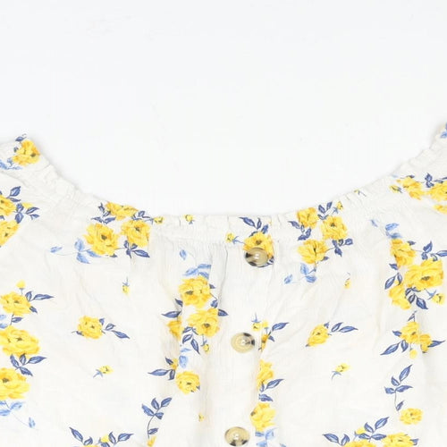 Divided by H&M Womens White Floral Viscose Basic Blouse Size 10 Boat Neck - Button Detail