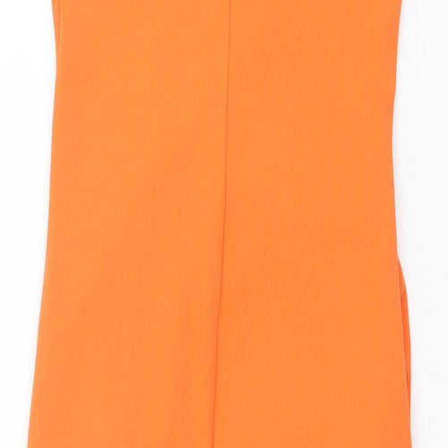 Zara Womens Orange Polyester Pencil Dress Size S Round Neck Pullover - Shoulder Pads Rouched