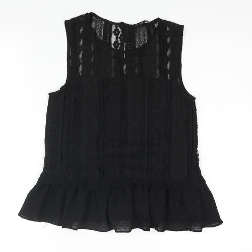 Zara Womens Black Polyester Camisole Blouse Size S Round Neck - Peplum