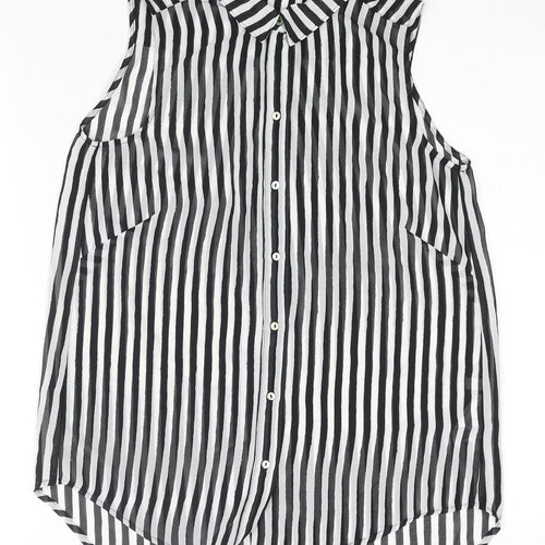 H&M Womens Black Striped Polyester Camisole Blouse Size 6 Collared - Semi Sheer