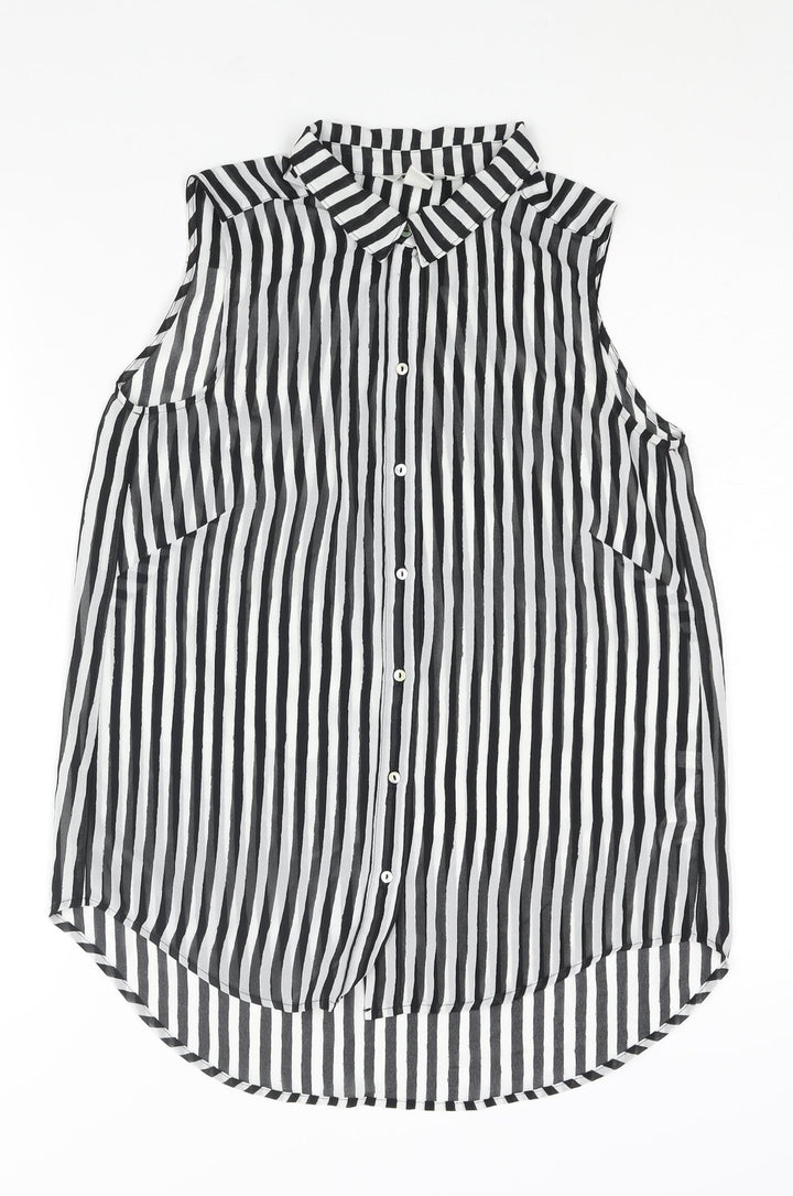 H&M Womens Black Striped Polyester Camisole Blouse Size 6 Collared - Semi Sheer