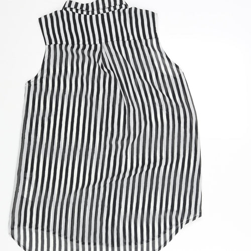 H&M Womens Black Striped Polyester Camisole Blouse Size 6 Collared - Semi Sheer