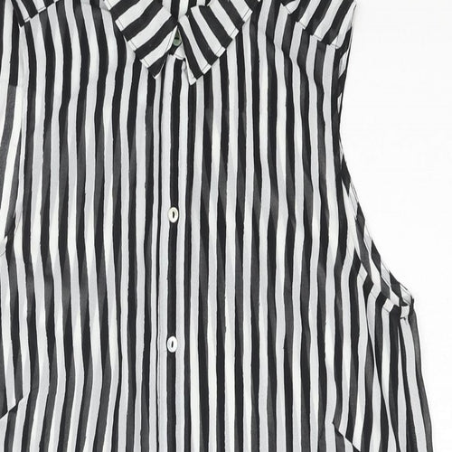 H&M Womens Black Striped Polyester Camisole Blouse Size 6 Collared - Semi Sheer