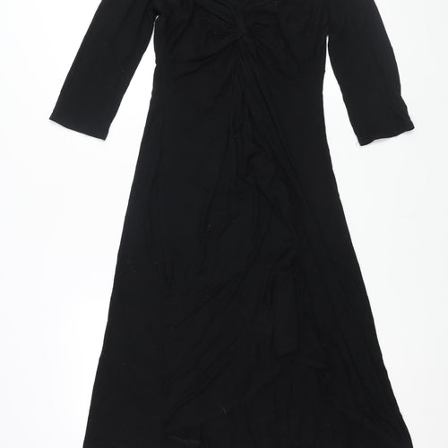 Wallis Womens Black Viscose A-Line Size 10 V-Neck Pullover - Knot Detail
