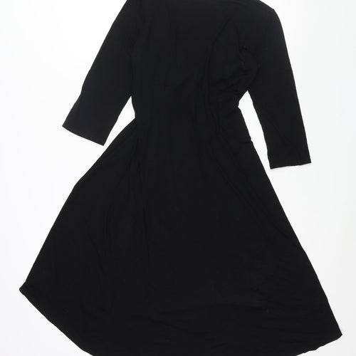 Wallis Womens Black Viscose A-Line Size 10 V-Neck Pullover - Knot Detail