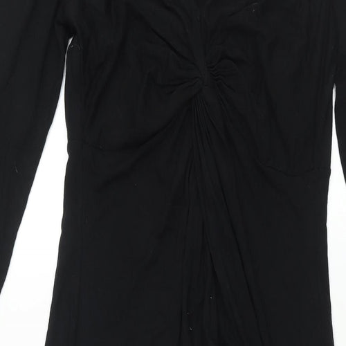 Wallis Womens Black Viscose A-Line Size 10 V-Neck Pullover - Knot Detail