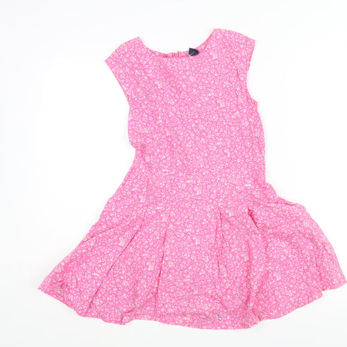 Gap Girls Pink Geometric Cotton Fit & Flare Size L Round Neck Zip - Floral Print