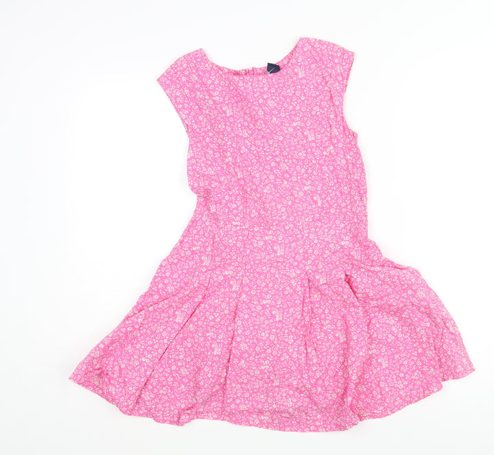 Gap Girls Pink Geometric Cotton Fit & Flare Size L Round Neck Zip - Floral Print