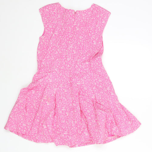 Gap Girls Pink Geometric Cotton Fit & Flare Size L Round Neck Zip - Floral Print