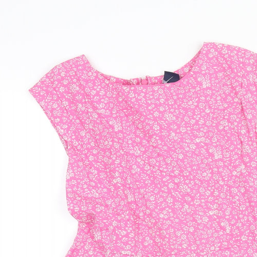 Gap Girls Pink Geometric Cotton Fit & Flare Size L Round Neck Zip - Floral Print