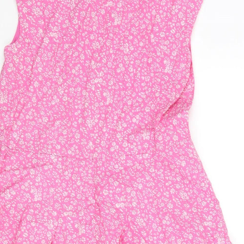 Gap Girls Pink Geometric Cotton Fit & Flare Size L Round Neck Zip - Floral Print