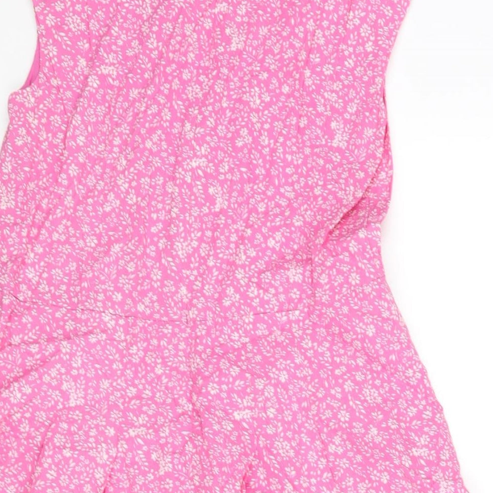 Gap Girls Pink Geometric Cotton Fit & Flare Size L Round Neck Zip - Floral Print