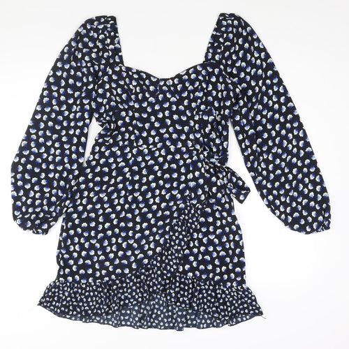 Quiz Womens Black Floral Polyester Wrap Dress Size 10 Sweetheart Pullover - Frill