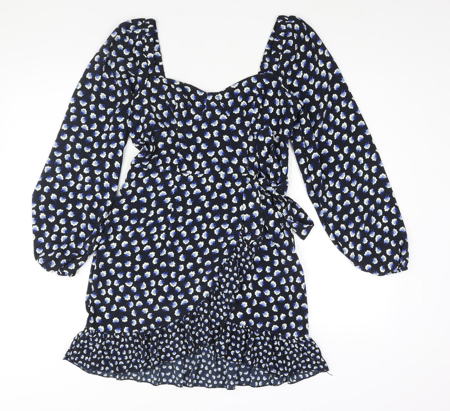 Quiz Womens Black Floral Polyester Wrap Dress Size 10 Sweetheart Pullover - Frill
