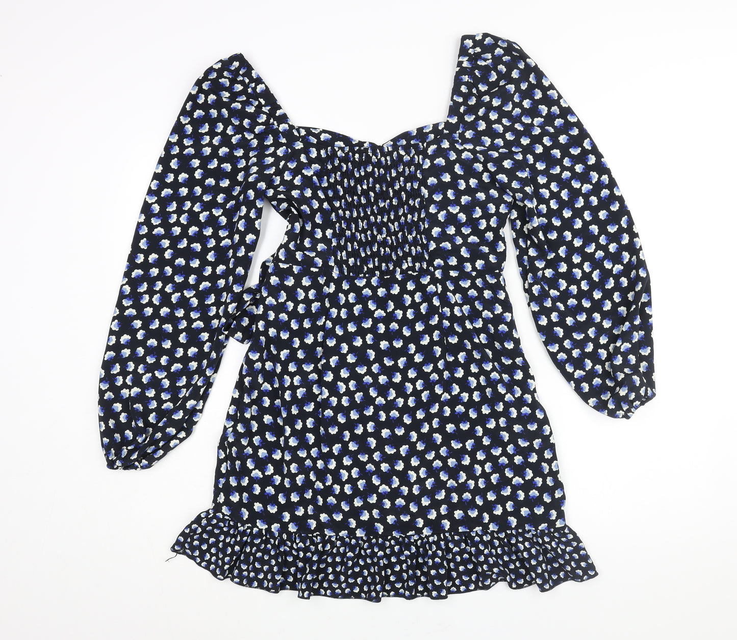 Quiz Womens Black Floral Polyester Wrap Dress Size 10 Sweetheart Pullover - Frill