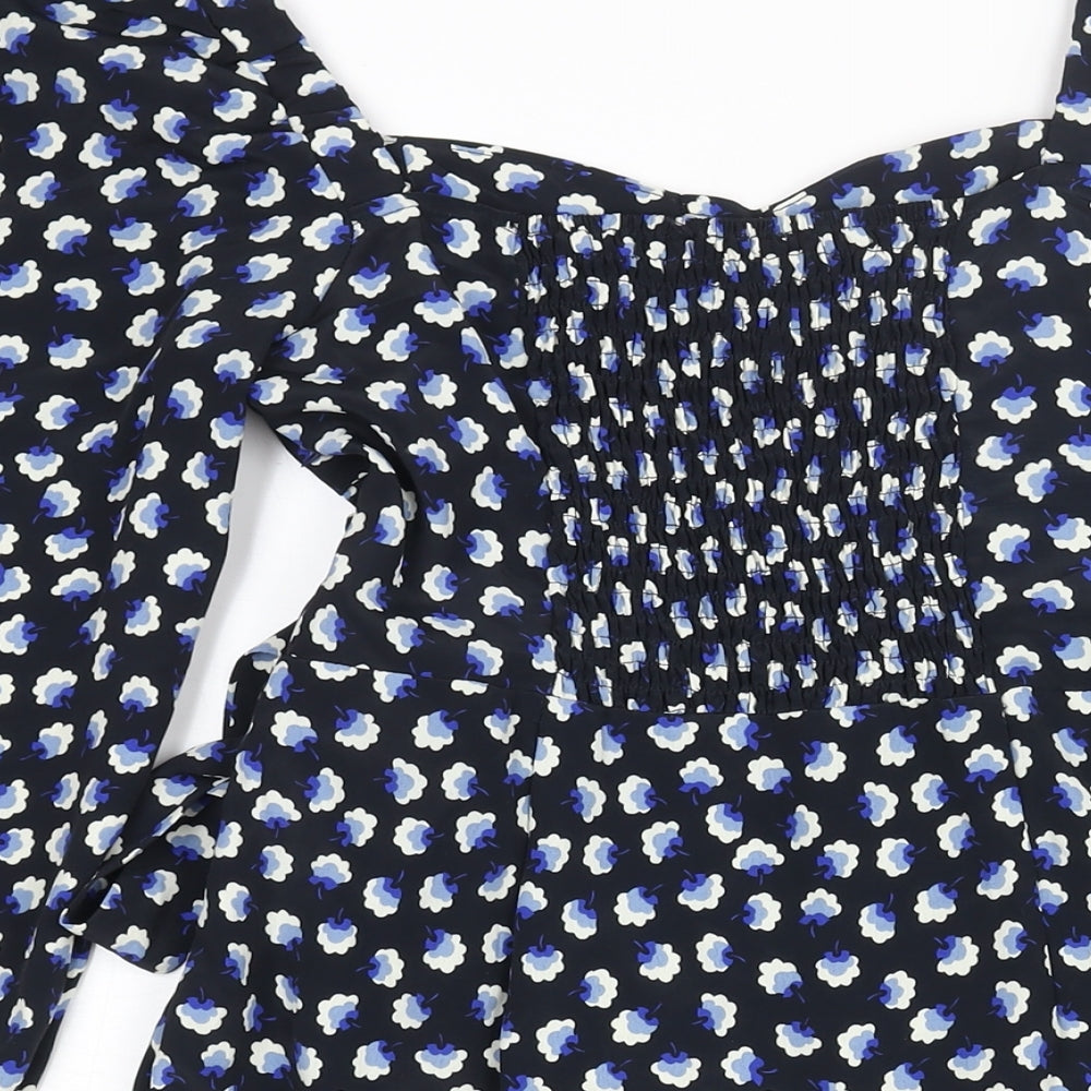 Quiz Womens Black Floral Polyester Wrap Dress Size 10 Sweetheart Pullover - Frill