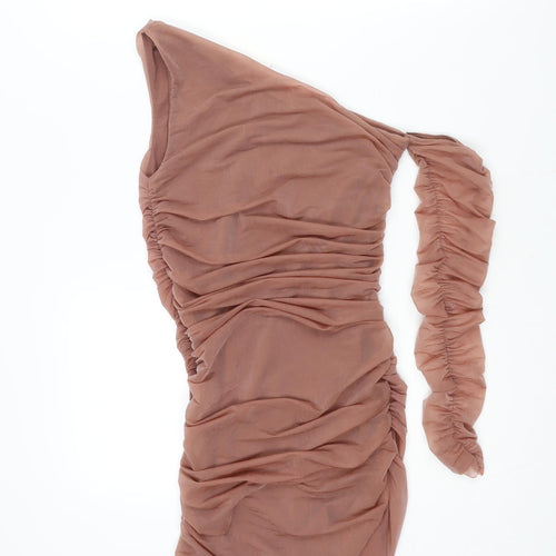 Zara Womens Pink Polyester Mini Size S One Shoulder Pullover - Rouched