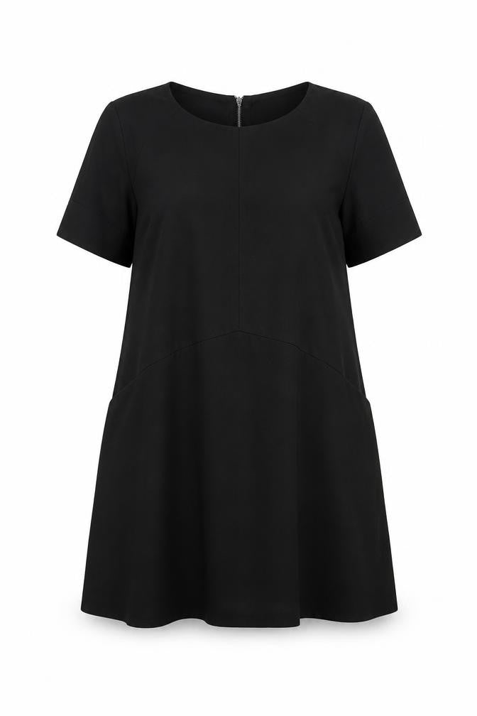 Front view of Phase Eight women’s black polyester a-line, size UK 14, round neck zip